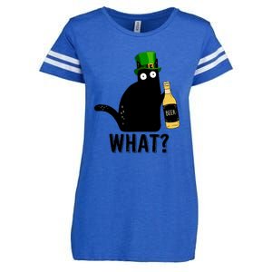 Funny St Patricks Day Black Cat Pattys Day Cat What Drinking Beer Gift Enza Ladies Jersey Football T-Shirt