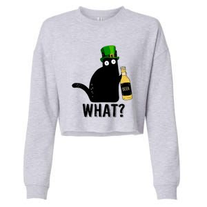 Funny St Patricks Day Black Cat Pattys Day Cat What Drinking Beer Gift Cropped Pullover Crew