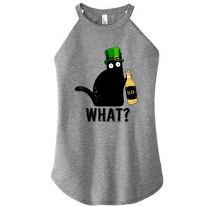 Funny St Patricks Day Black Cat Pattys Day Cat What Drinking Beer Gift Women's Perfect Tri Rocker Tank