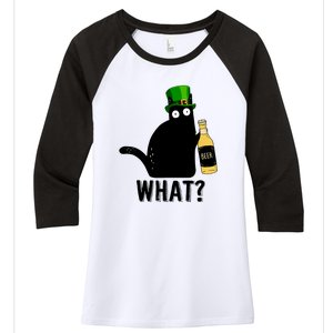 Funny St Patricks Day Black Cat Pattys Day Cat What Drinking Beer Gift Women's Tri-Blend 3/4-Sleeve Raglan Shirt