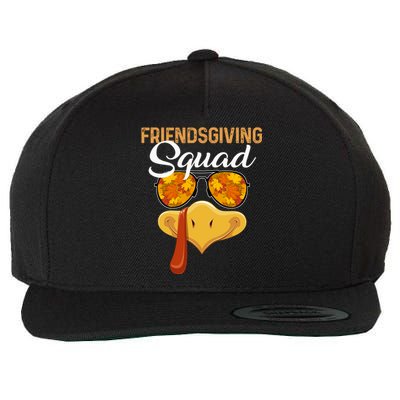 Friendsgiving Squad Party Turkey Face Leaves Sunglasses Gift Wool Snapback Cap