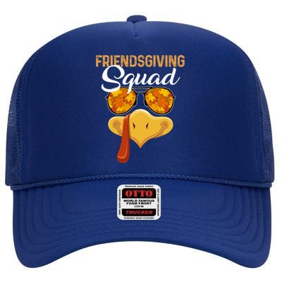 Friendsgiving Squad Party Turkey Face Leaves Sunglasses Gift High Crown Mesh Back Trucker Hat