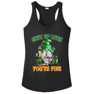 Funny St Patrick's Day Shut Up Liver You're Fine Gnome Drinking Beer Ladies PosiCharge Competitor Racerback Tank