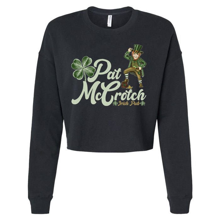 Funny St. Patrick's Day Pat McCrotch Irish Pub Leprechaun Cropped Pullover Crew