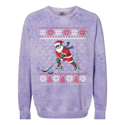 Funny Santa Playing Hockey Christmas Ugly Sweater Gift Colorblast Crewneck Sweatshirt