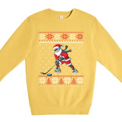 Funny Santa Playing Hockey Christmas Ugly Sweater Gift Premium Crewneck Sweatshirt