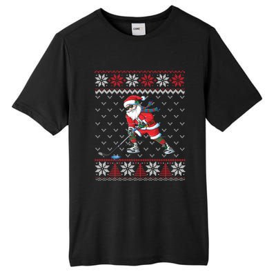 Funny Santa Playing Hockey Christmas Ugly Sweater Gift Tall Fusion ChromaSoft Performance T-Shirt