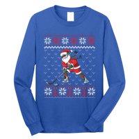 Funny Santa Playing Hockey Christmas Ugly Sweater Gift Long Sleeve Shirt