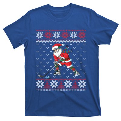 Funny Santa Playing Hockey Christmas Ugly Sweater Gift T-Shirt