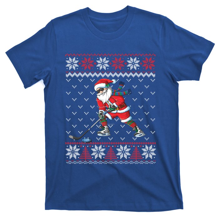 Funny Santa Playing Hockey Christmas Ugly Sweater Gift T-Shirt