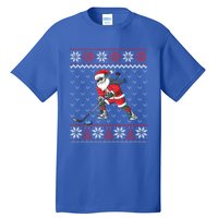 Funny Santa Playing Hockey Christmas Ugly Sweater Gift Tall T-Shirt