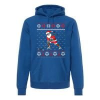 Funny Santa Playing Hockey Christmas Ugly Sweater Gift Premium Hoodie