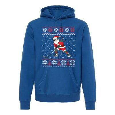 Funny Santa Playing Hockey Christmas Ugly Sweater Gift Premium Hoodie