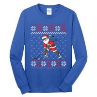 Funny Santa Playing Hockey Christmas Ugly Sweater Gift Tall Long Sleeve T-Shirt