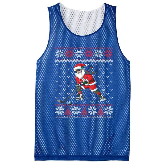 Funny Santa Playing Hockey Christmas Ugly Sweater Gift Mesh Reversible Basketball Jersey Tank