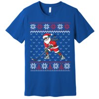 Funny Santa Playing Hockey Christmas Ugly Sweater Gift Premium T-Shirt