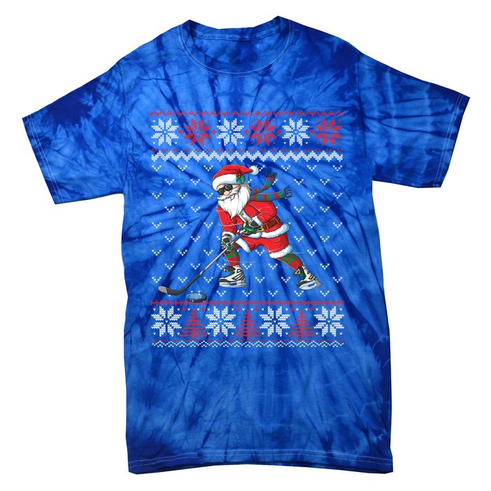 Funny Santa Playing Hockey Christmas Ugly Sweater Gift Tie-Dye T-Shirt