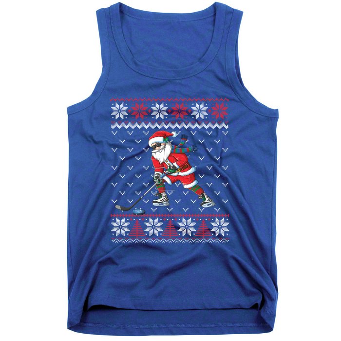 Funny Santa Playing Hockey Christmas Ugly Sweater Gift Tank Top