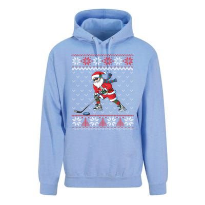 Funny Santa Playing Hockey Christmas Ugly Sweater Gift Unisex Surf Hoodie