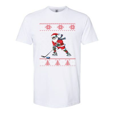 Funny Santa Playing Hockey Christmas Ugly Sweater Gift Softstyle CVC T-Shirt