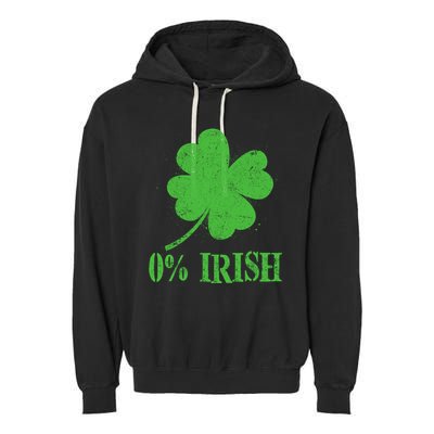 Funny St Patricks Day Zero Percent Irish Distressed Shamrock Clover Garment-Dyed Fleece Hoodie
