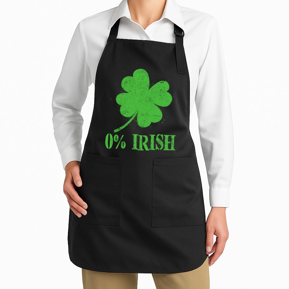 Funny St Patricks Day Zero Percent Irish Distressed Shamrock Clover Apron