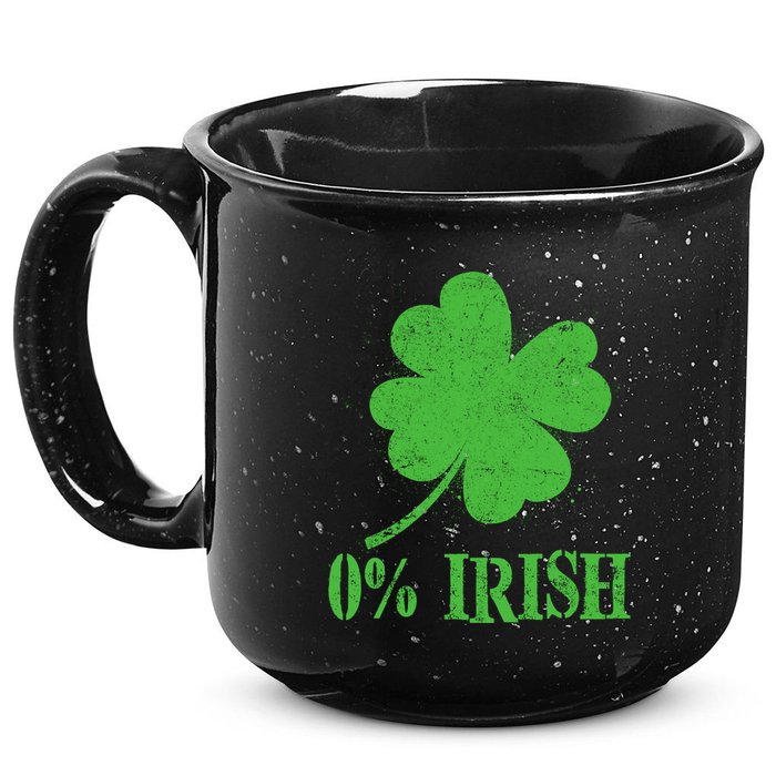 Funny St Patricks Day Zero Percent Irish Distressed Shamrock Clover 15oz Campfire Ceramic Mug