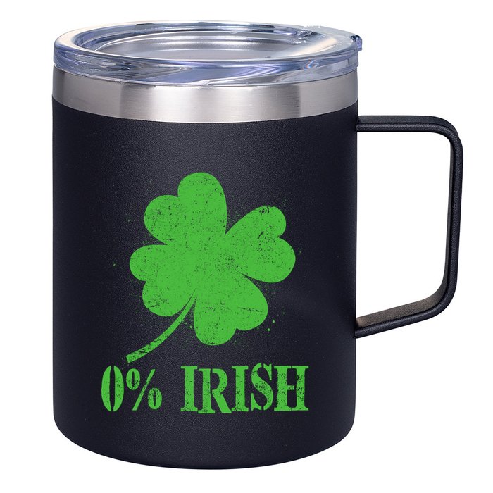 Funny St Patricks Day Zero Percent Irish Distressed Shamrock Clover 12oz Stainless Steel Coffee Mug