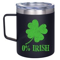 Funny St Patricks Day Zero Percent Irish Distressed Shamrock Clover 12oz Stainless Steel Coffee Mug