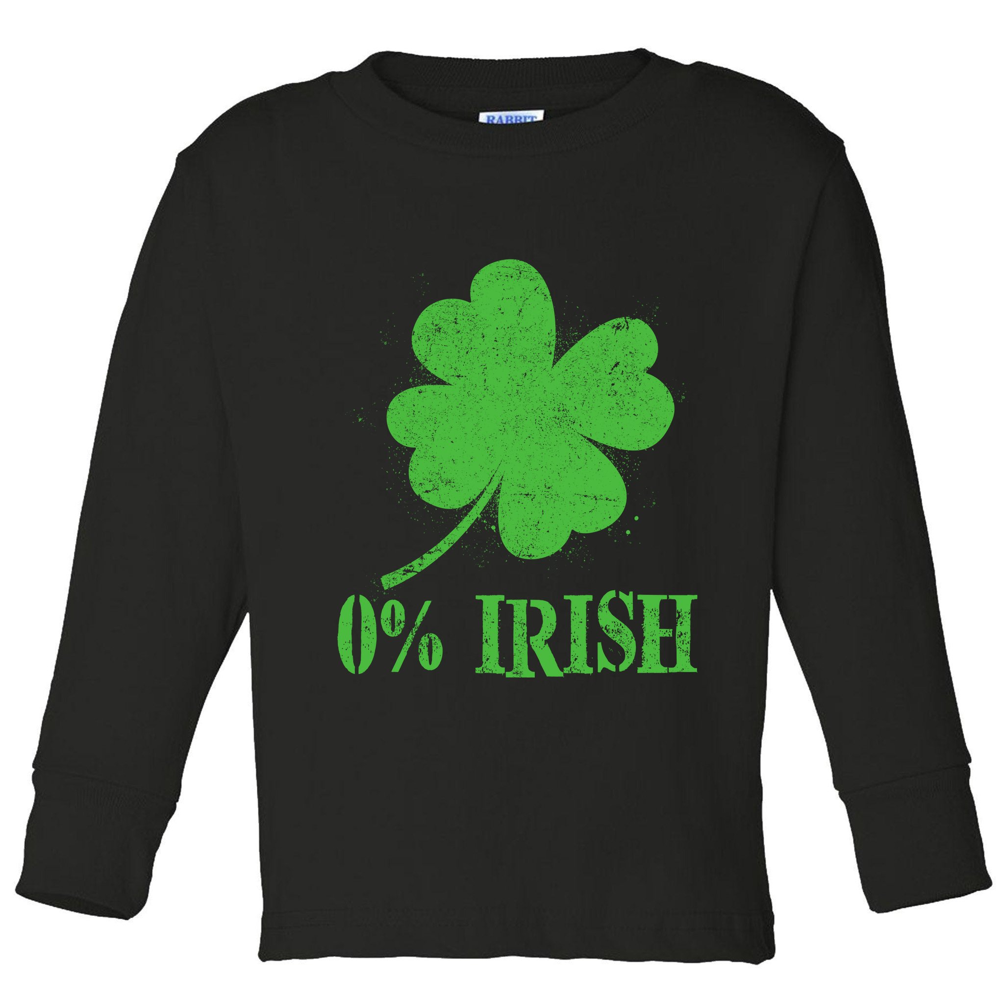 Funny St Patricks Day Zero Percent Irish Distressed Shamrock Clover Toddler Long Sleeve Shirt