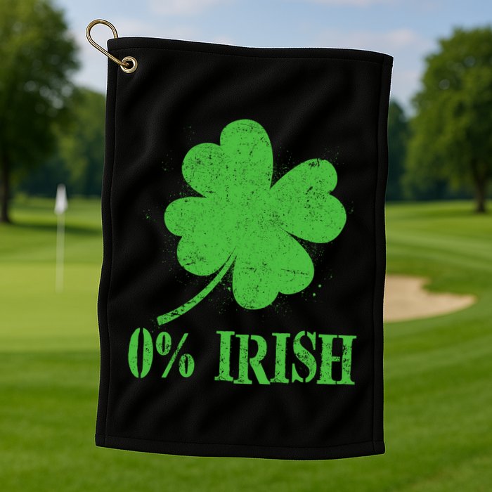 Funny St Patricks Day Zero Percent Irish Distressed Shamrock Clover Golf Towel