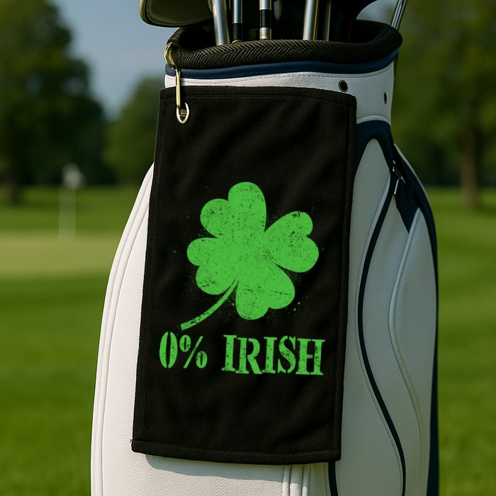 Funny St Patricks Day Zero Percent Irish Distressed Shamrock Clover Golf Towel