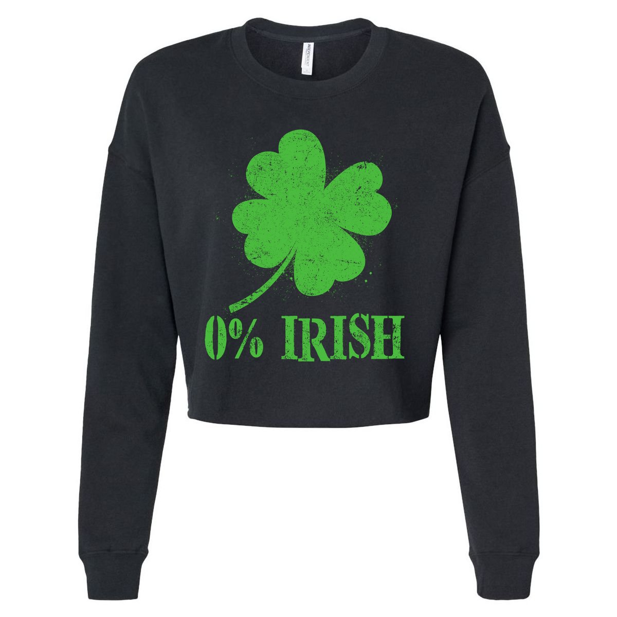 Funny St Patricks Day Zero Percent Irish Distressed Shamrock Clover Cropped Pullover Crew
