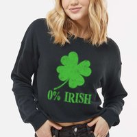 Funny St Patricks Day Zero Percent Irish Distressed Shamrock Clover Cropped Pullover Crew