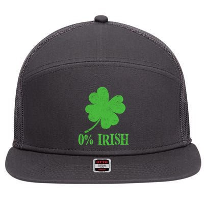 Funny St Patricks Day Zero Percent Irish Distressed Shamrock Clover 7 Panel Mesh Trucker Snapback Hat