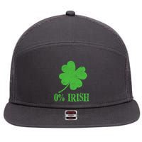 Funny St Patricks Day Zero Percent Irish Distressed Shamrock Clover 7 Panel Mesh Trucker Snapback Hat