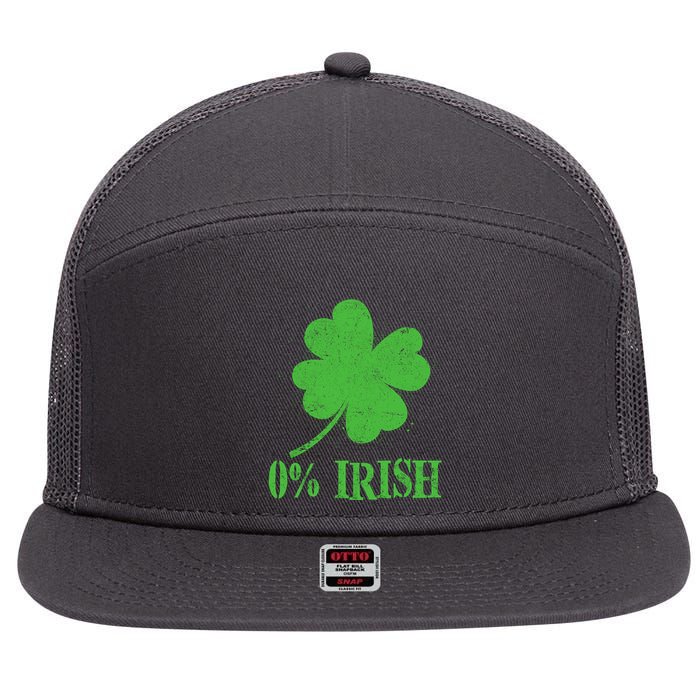 Funny St Patricks Day Zero Percent Irish Distressed Shamrock Clover 7 Panel Mesh Trucker Snapback Hat