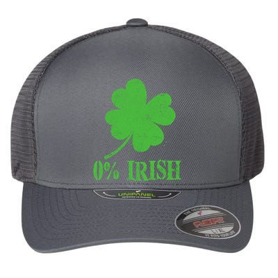 Funny St Patricks Day Zero Percent Irish Distressed Shamrock Clover Flexfit Unipanel Trucker Cap