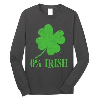 Funny St Patricks Day Zero Percent Irish Distressed Shamrock Clover Long Sleeve Shirt