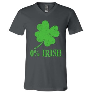 Funny St Patricks Day Zero Percent Irish Distressed Shamrock Clover V-Neck T-Shirt