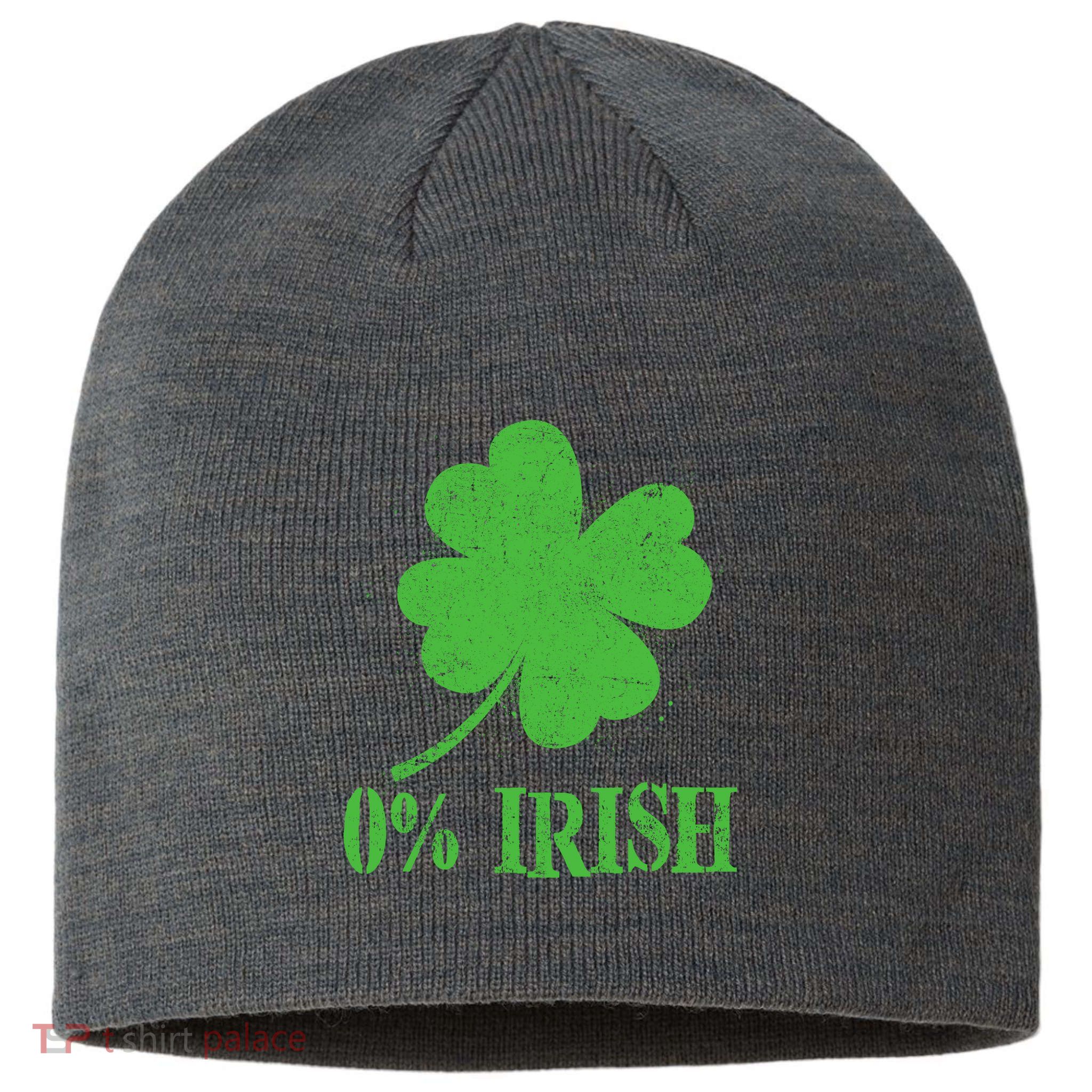 Funny St Patricks Day Zero Percent Irish Distressed Shamrock Clover Sustainable Beanie