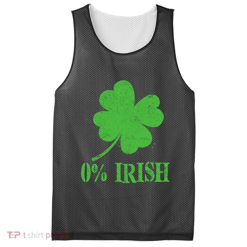 Funny St Patricks Day Zero Percent Irish Distressed Shamrock Clover Mesh Reversible Basketball Jersey Tank