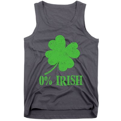 Funny St Patricks Day Zero Percent Irish Distressed Shamrock Clover Tank Top
