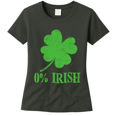 Funny St Patricks Day Zero Percent Irish Distressed Shamrock Clover Womens T-Shirt