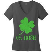 Funny St Patricks Day Zero Percent Irish Distressed Shamrock Clover Women's V-Neck T-Shirt