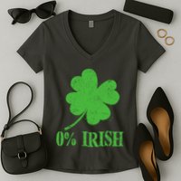 Funny St Patricks Day Zero Percent Irish Distressed Shamrock Clover Women's V-Neck T-Shirt
