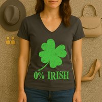 Funny St Patricks Day Zero Percent Irish Distressed Shamrock Clover Women's V-Neck T-Shirt