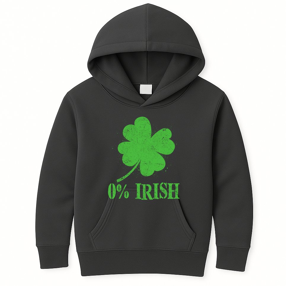 Funny St Patricks Day Zero Percent Irish Distressed Shamrock Clover Kids Hoodie