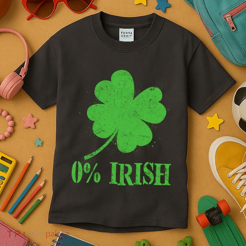 Funny St Patricks Day Zero Percent Irish Distressed Shamrock Clover Kids T-Shirt