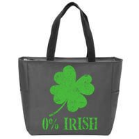 Funny St Patricks Day Zero Percent Irish Distressed Shamrock Clover Zip Tote Bag